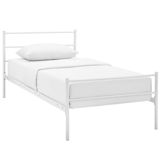 Modway Alina Platform Stainless Steel Metal Twin Size Bed Frame With Headboard in White