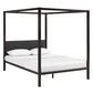 Modway Raina Metal Queen Canopy Bed Frame With Upholstered Gray Fabric Headboard in Brown Gray