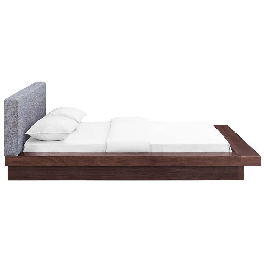 Modway Freja Upholstered Queen Platform Bed with Wood Slat Support in Walnut Gray MDY-MOD-5721-WAL-GRY-SET