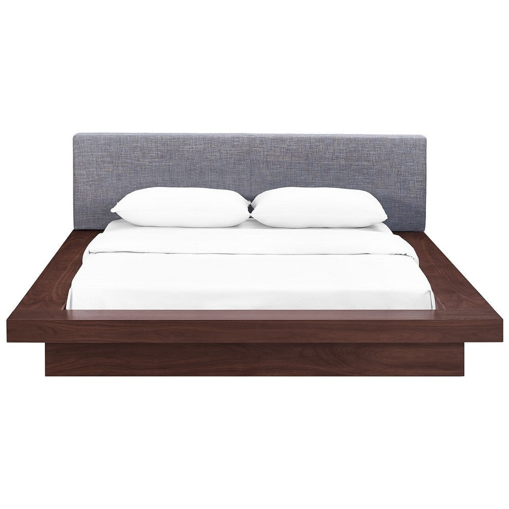 Modway Freja Upholstered Queen Platform Bed with Wood Slat Support in Walnut Gray MDY-MOD-5721-WAL-GRY-SET