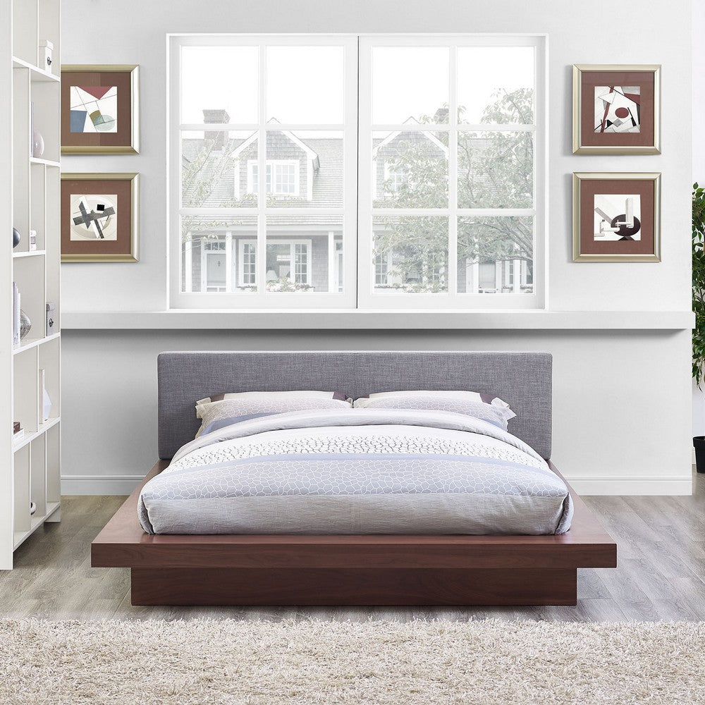 Modway Freja Upholstered Queen Platform Bed with Wood Slat Support in Walnut Gray MDY-MOD-5721-WAL-GRY-SET