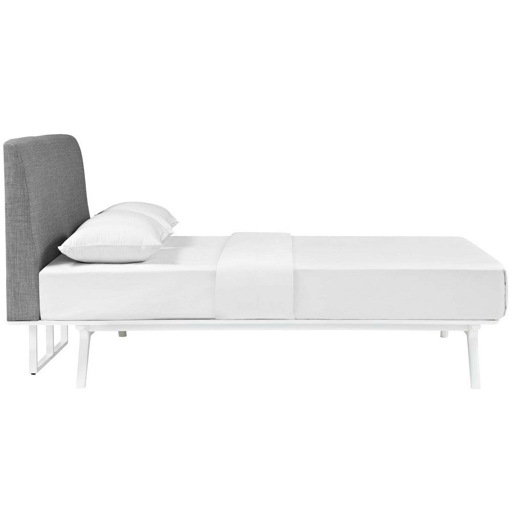 Modway MOD-5767-WHI-GRY Mid-Century Modern Wood Platform Bed King White Gray MDY-MOD-5767-WHI-GRY