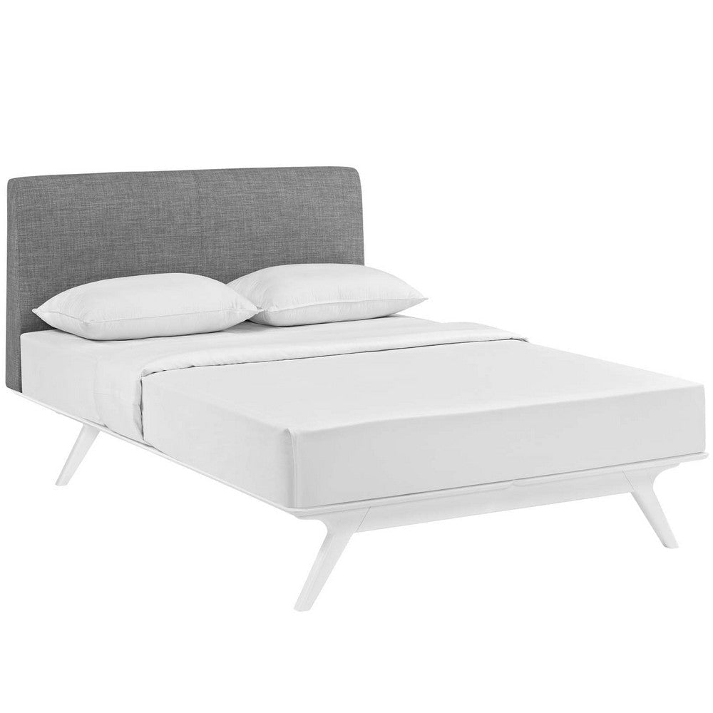 Modway MOD-5767-WHI-GRY Mid-Century Modern Wood Platform Bed, King, White Gray