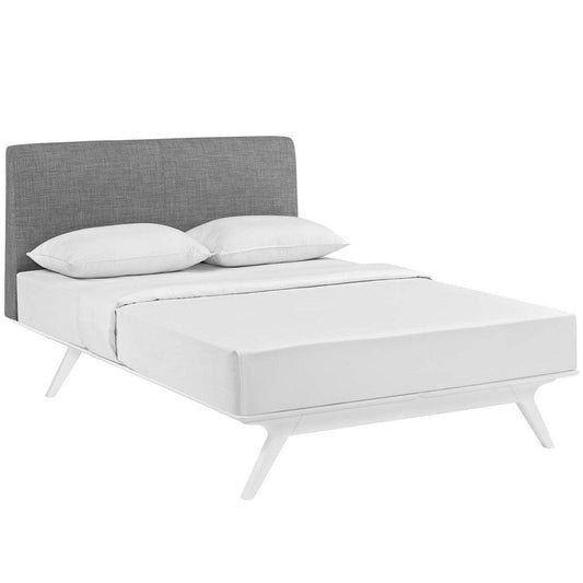 Modway MOD-5767-WHI-GRY Mid-Century Modern Wood Platform Bed, King, White Gray