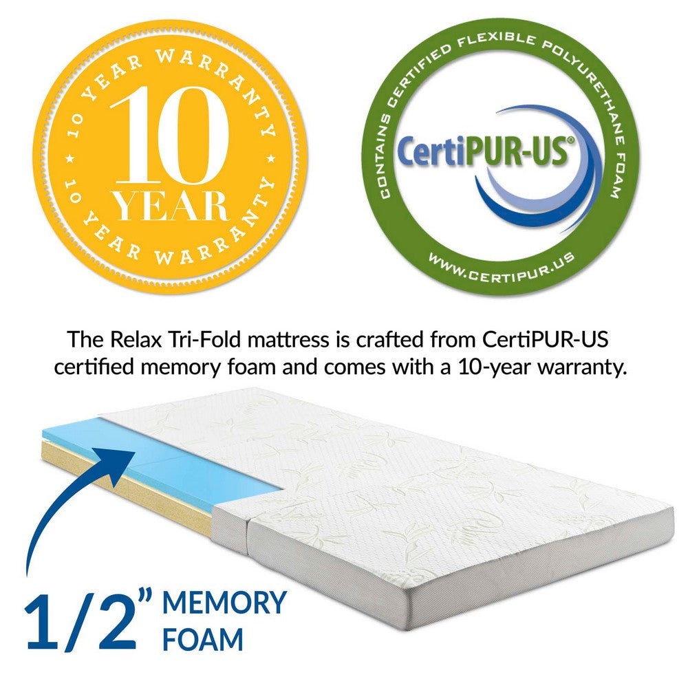 Modway 4” Relax Tri-Fold Mattress Topper CertiPUR-US Certified with Soft Removable Cover (31"x75")