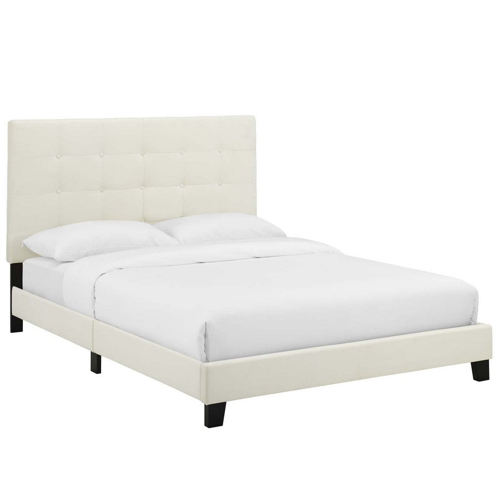 Modway Melanie Performance Velvet Upholstered Tufted Full Platform Bed in Ivory