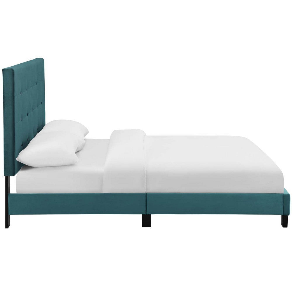 Modway Melanie Performance Velvet Upholstered Tufted Full Platform Bed in Sea Blue MDY-MOD-5819-SEA