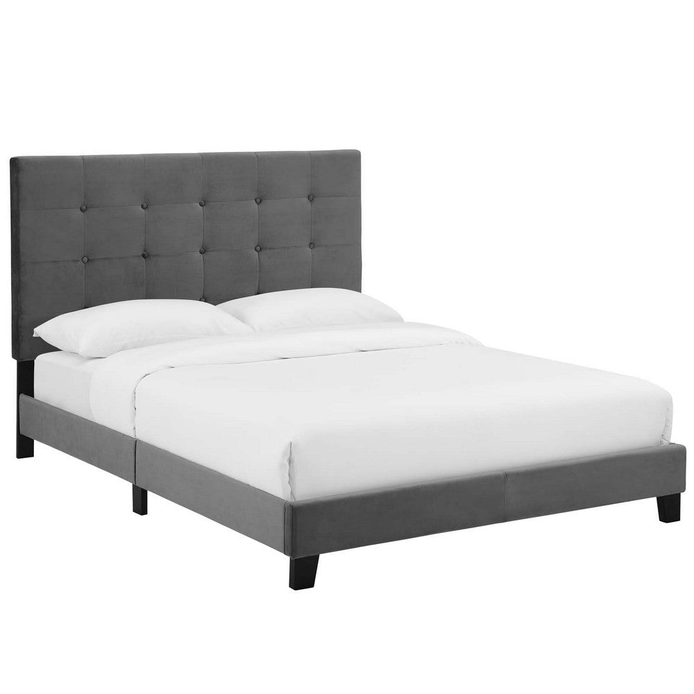 Modway Melanie Performance Velvet Upholstered Tufted Queen Platform Bed in Gray