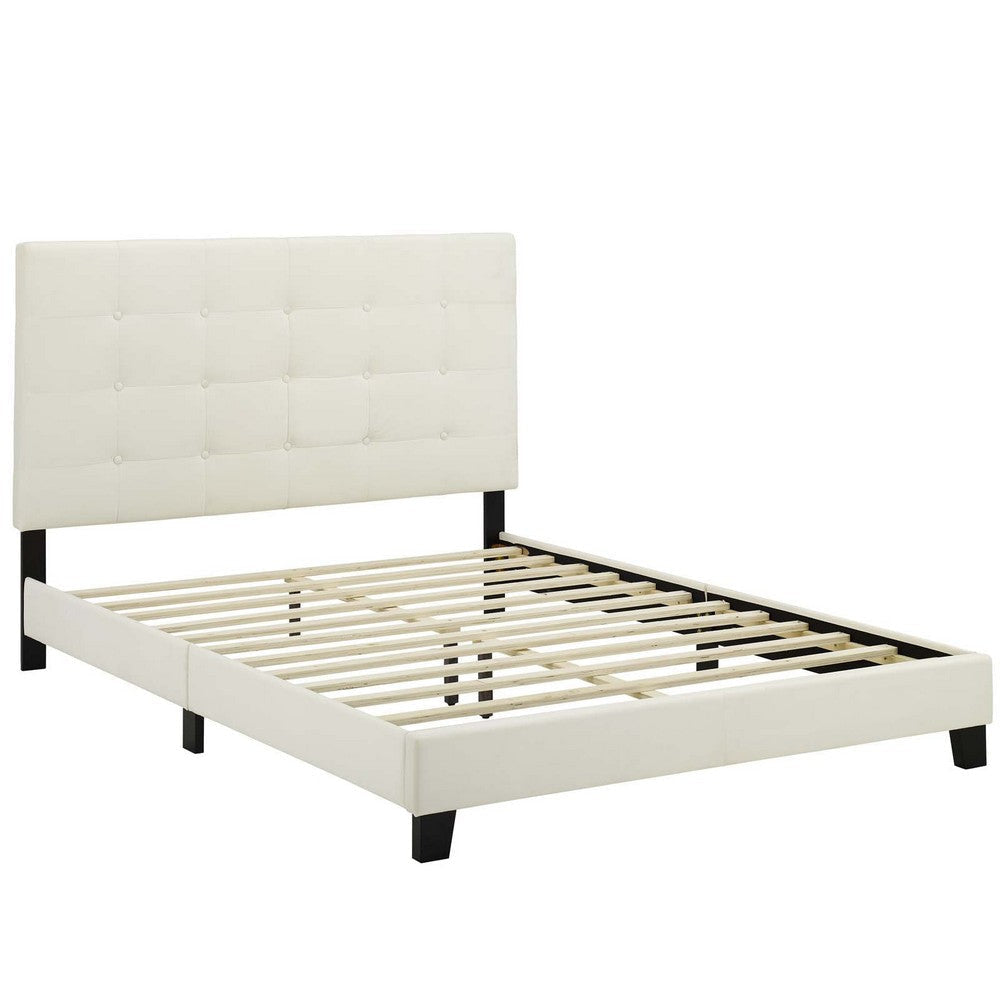 Modway Melanie Performance Velvet Upholstered Tufted Queen Platform Bed in Ivory MDY-MOD-5822-IVO