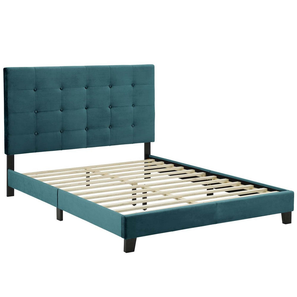 Melanie Queen Tufted Button Upholstered Performance Velvet Platform Bed - No Shipping Charges MDY-MOD-5822-GRY