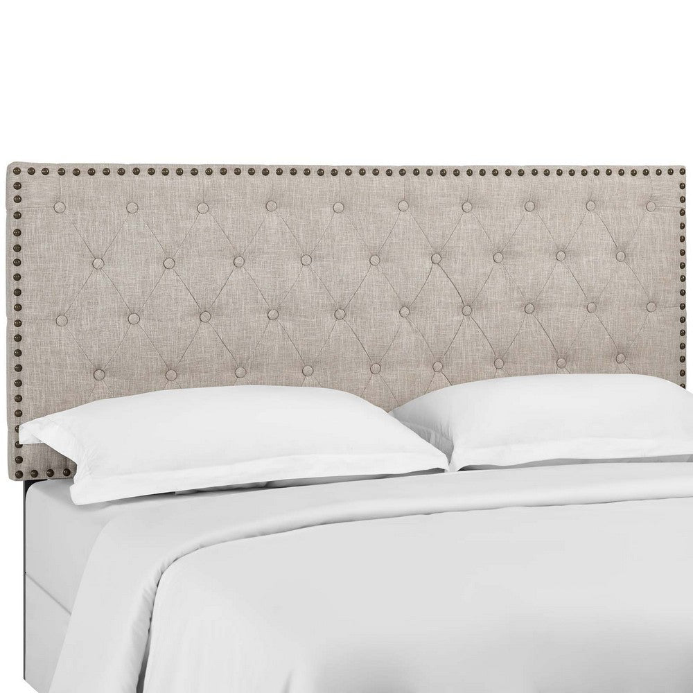 Helena Tufted Twin Upholstered Linen Fabric Headboard - No Shipping Charges MDY-MOD-5858-BEI