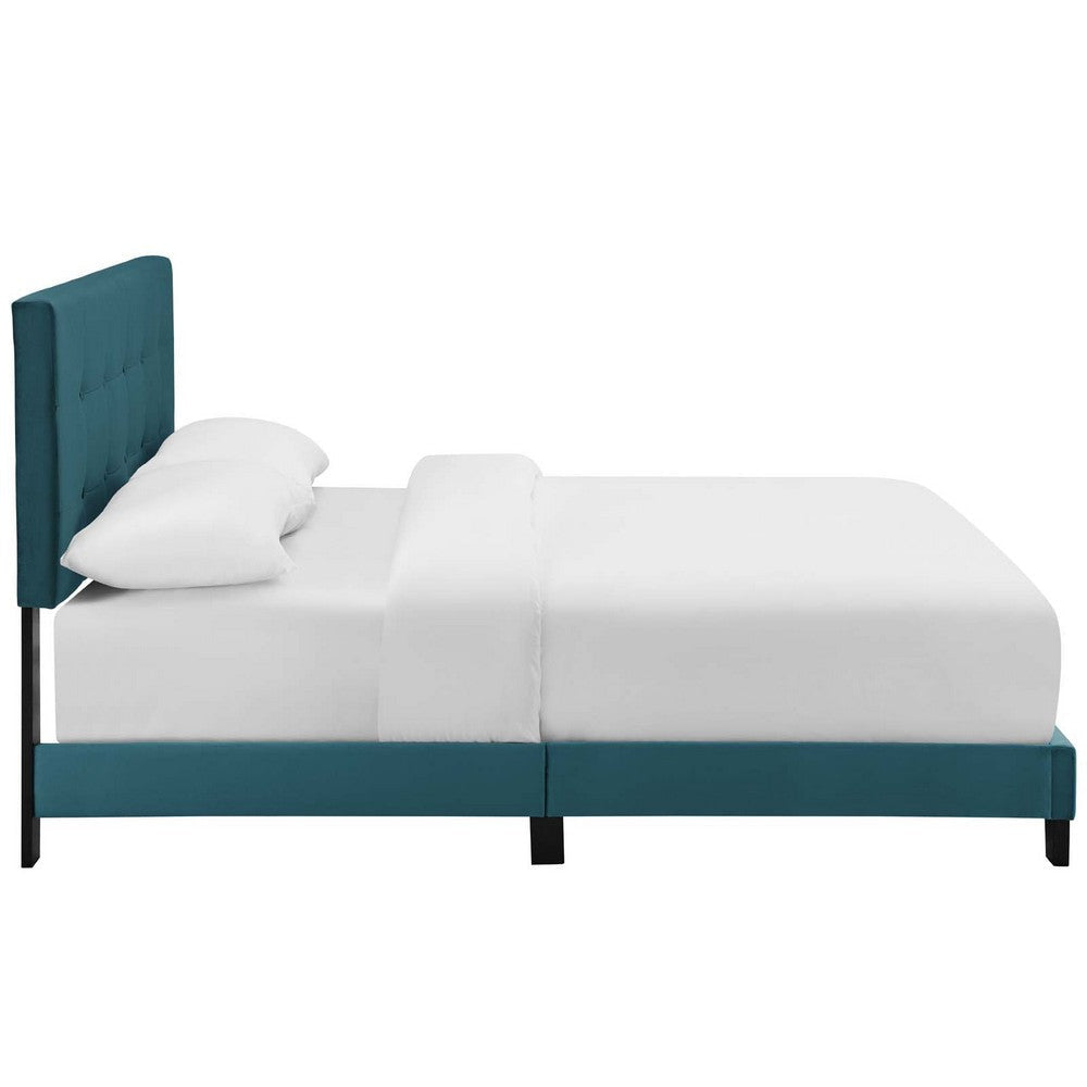 Modway MOD-5859-SEA Amira Tufted Performance Velvet Upholstered Full Bed in Sea Blue MDY-MOD-5859-SEA