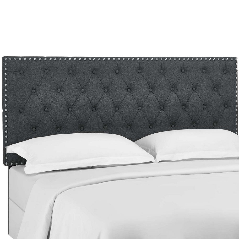 Modway Helena Tufted Button Fabric Upholstered Full/Queen Headboard with Nailhead Trim in Gray