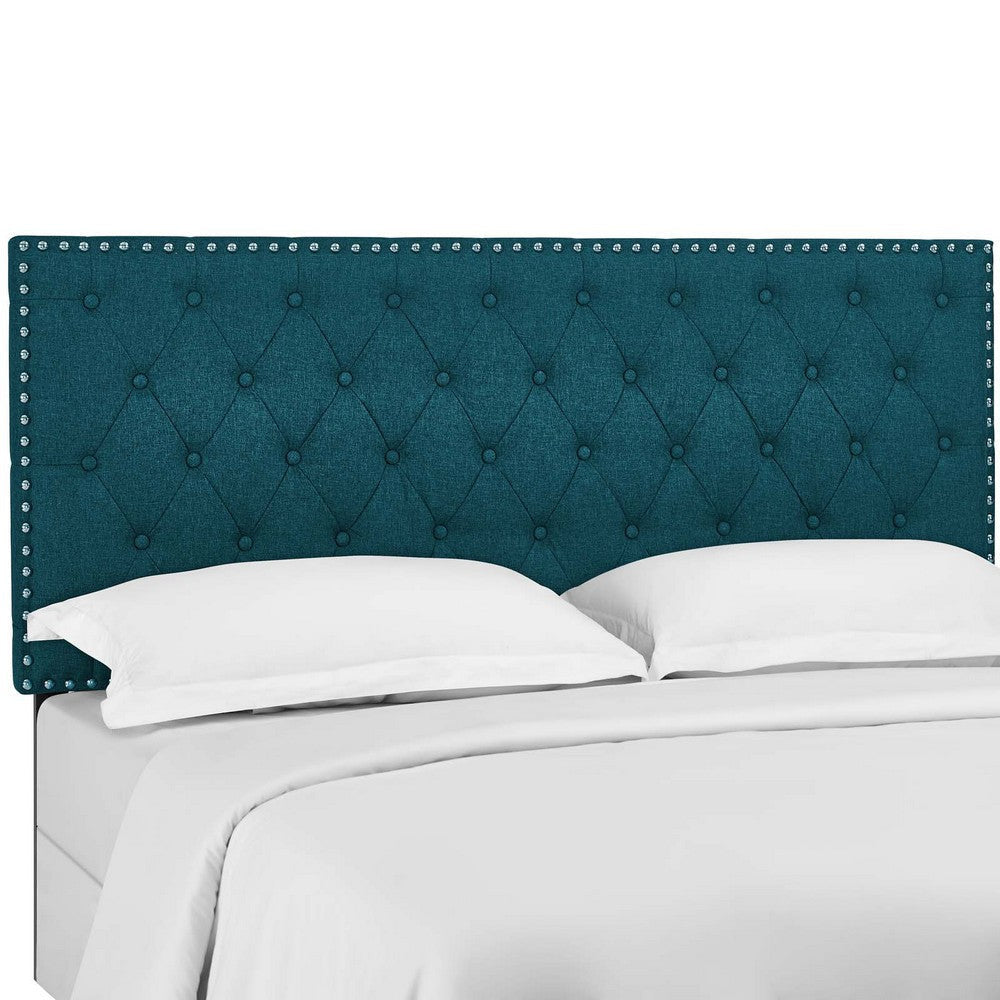 Modway Helena Tufted Button Linen Fabric Upholstered King and California King Headboard in Teal