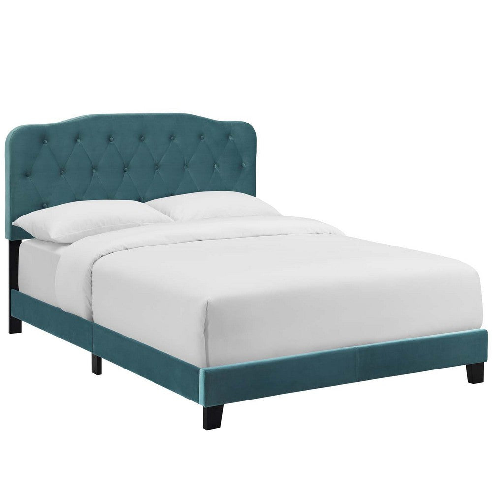 Modway Amelia Tufted Performance Velvet Upholstered Twin Bed in Sea Blue