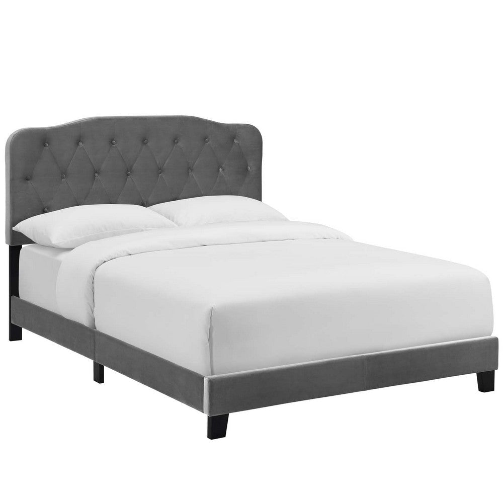 Amelia Queen Upholstered Velvet Bed - No Shipping Charges MDY-MOD-5864-GRY