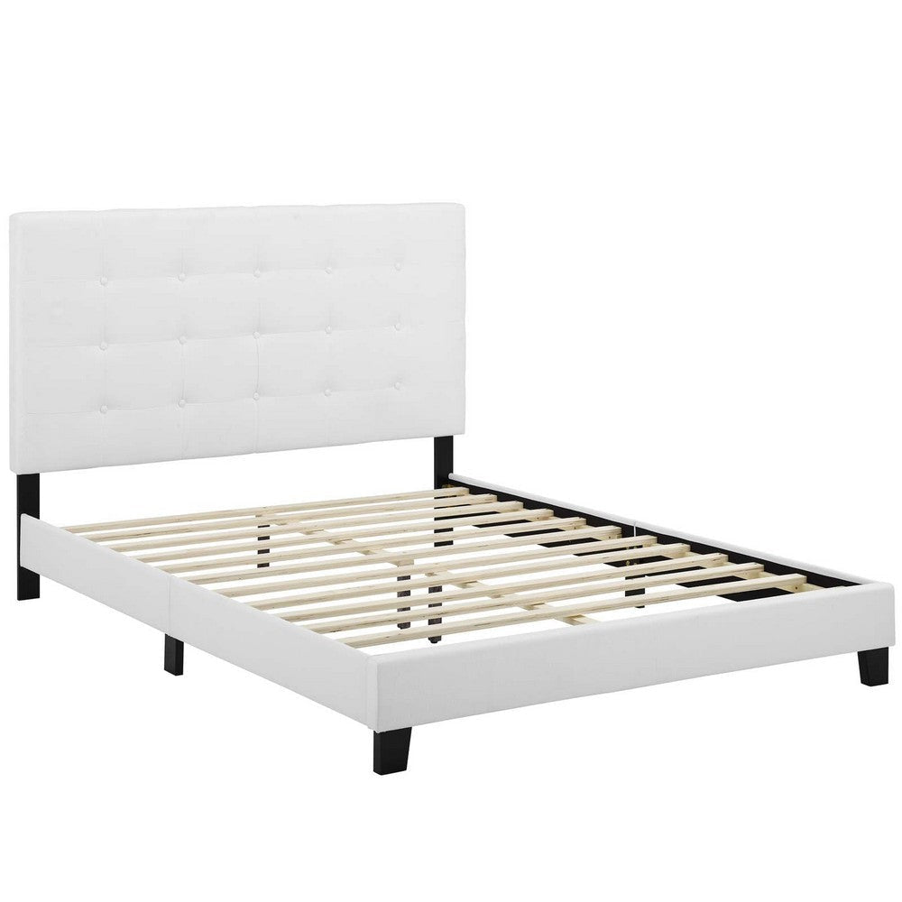 Modway Melanie Tufted Fabric Upholstered Queen Platform Bed in White MDY-MOD-5879-WHI