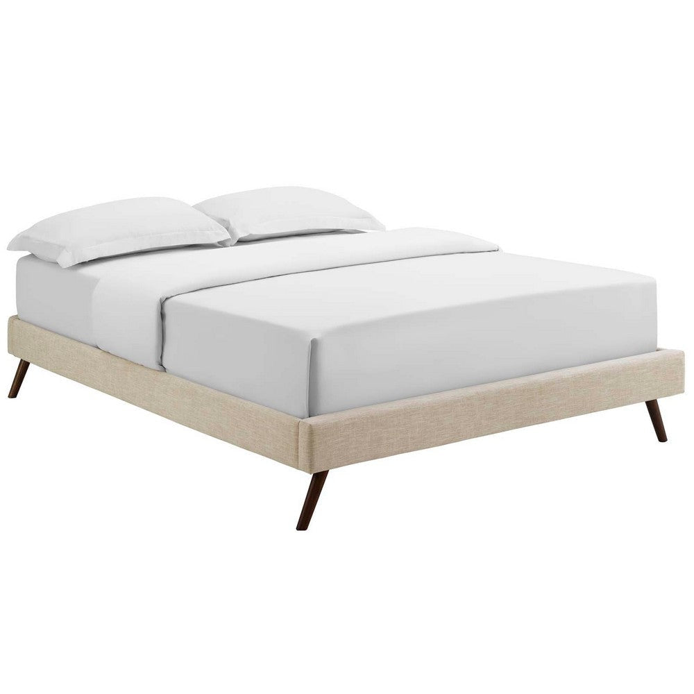 Modway Loryn Upholstered Full Platform Bed Frame with Wood Slat Support in Beige