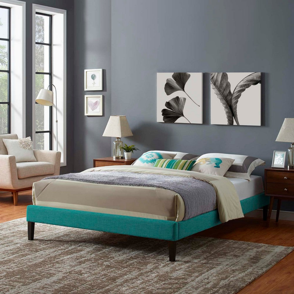 Modway Tessie Upholstered Queen Platform Bed Frame with Wood Slat Support in Teal