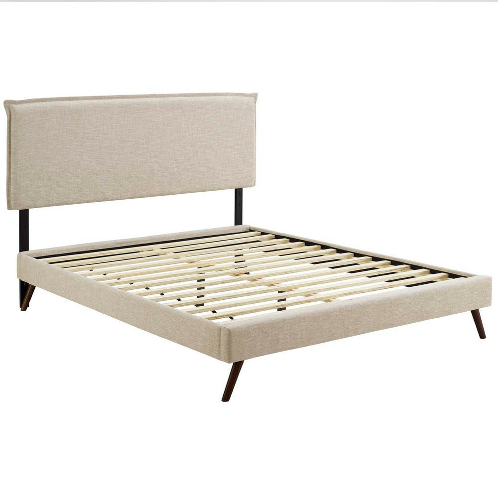 Modway Amaris Upholstered Queen Platform Bed Frame in Beige With Splayed Legs MDY-MOD-5904-BEI