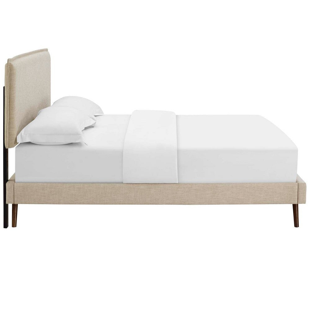 Modway Amaris Upholstered Queen Platform Bed Frame in Beige With Splayed Legs MDY-MOD-5904-BEI