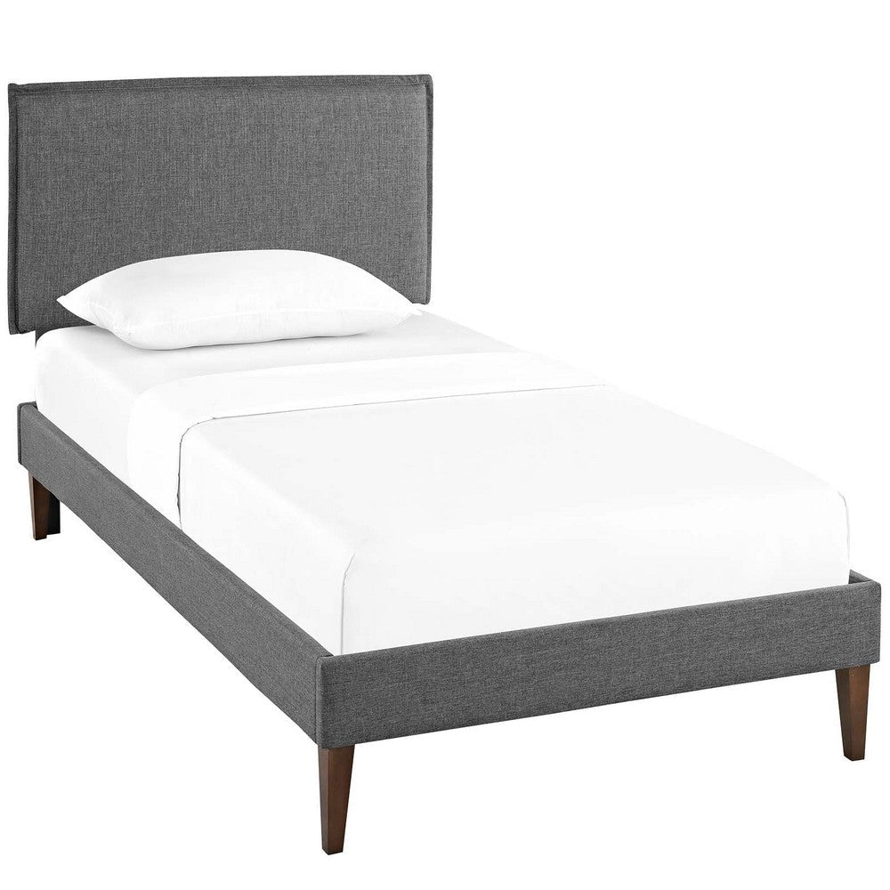 Modway Amaris Upholstered Twin Platform Bed Frame in Gray With Tapered Legs