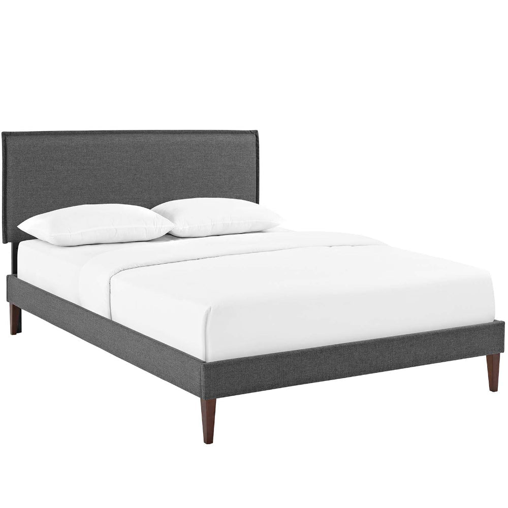 Modway Amaris Upholstered Queen Platform Bed Frame in Gray With Tapered Legs