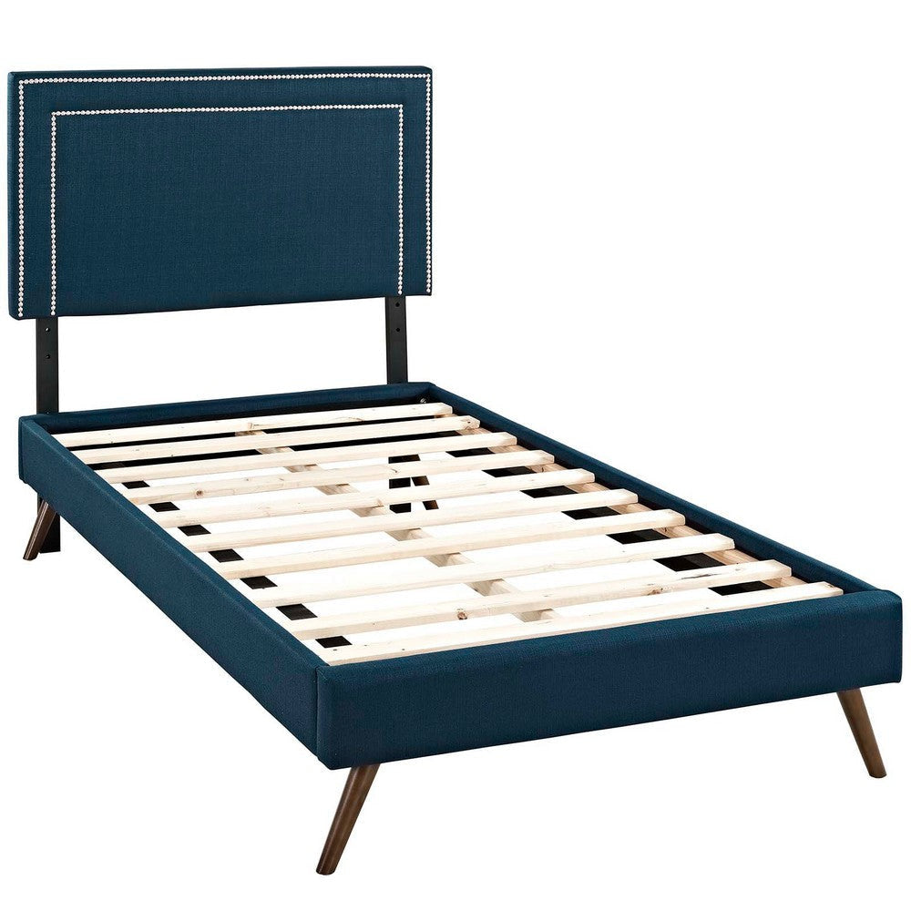 Modway Virginia Upholstered Twin Platform Bed Frame With Splayed Legs in Azure MDY-MOD-5911-AZU