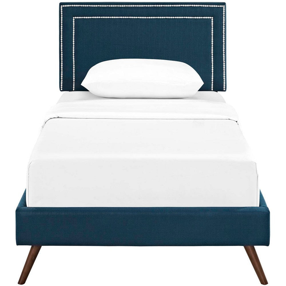 Modway Virginia Upholstered Twin Platform Bed Frame With Splayed Legs in Azure MDY-MOD-5911-AZU