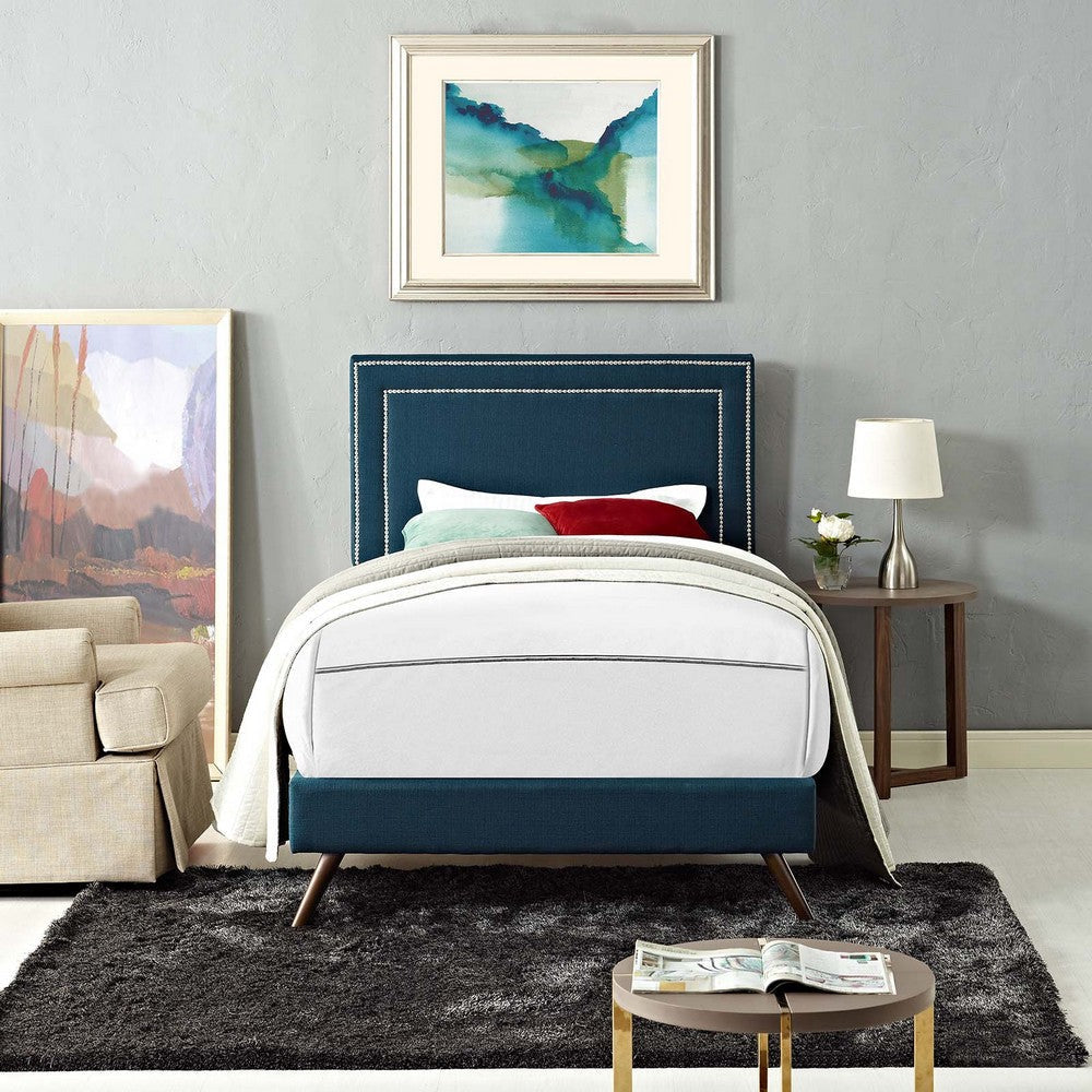 Modway Virginia Upholstered Twin Platform Bed Frame With Splayed Legs in Azure MDY-MOD-5911-AZU