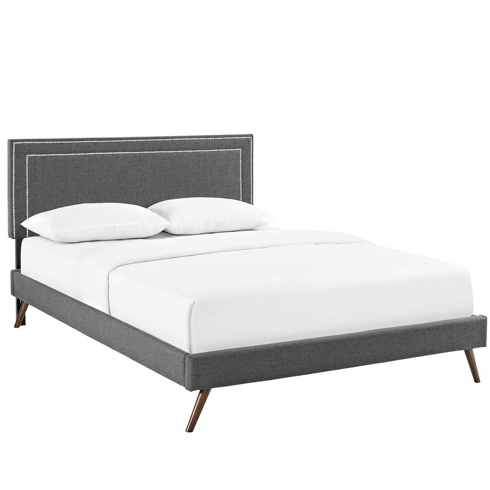 Modway Virginia Upholstered Queen Platform Bed Frame With Splayed Legs in Gray