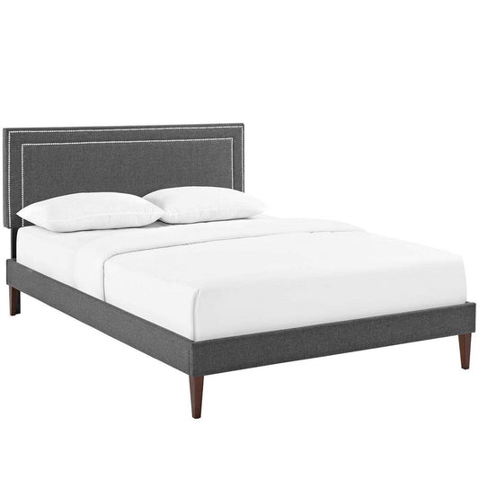 Modway Virginia Upholstered Full Platform Bed Frame With Tapered Legs in Gray