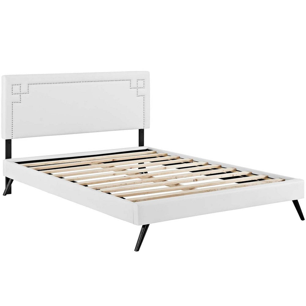 Modway Ruthie Faux Leather Upholstered Full Platform Bed Frame in White With Splayed Legs MDY-MOD-5928-WHI