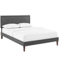 Modway Ruthie Fabric Upholstered Queen Platform Bed Frame in Gray With Tapered Legs