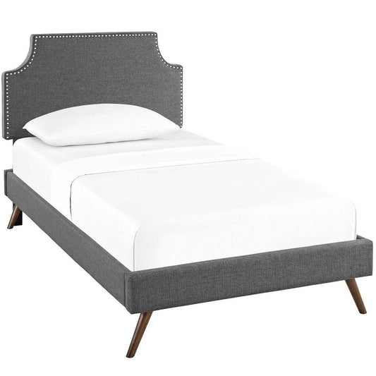 Modway Corene Fabric Upholstered Twin Platform Bed Frame With Round Splayed Legs in Gray