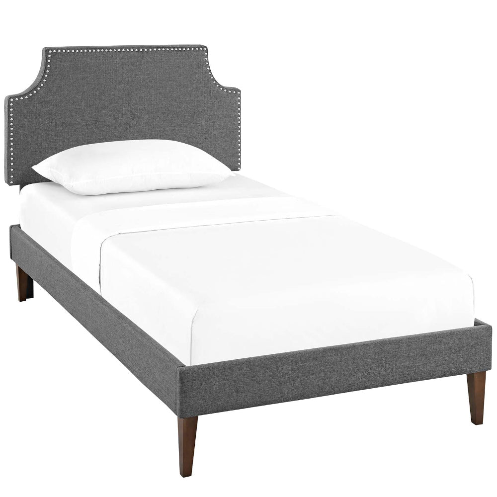 Modway Corene Fabric Upholstered Twin Platform Bed Frame With Tapered Legs in Gray