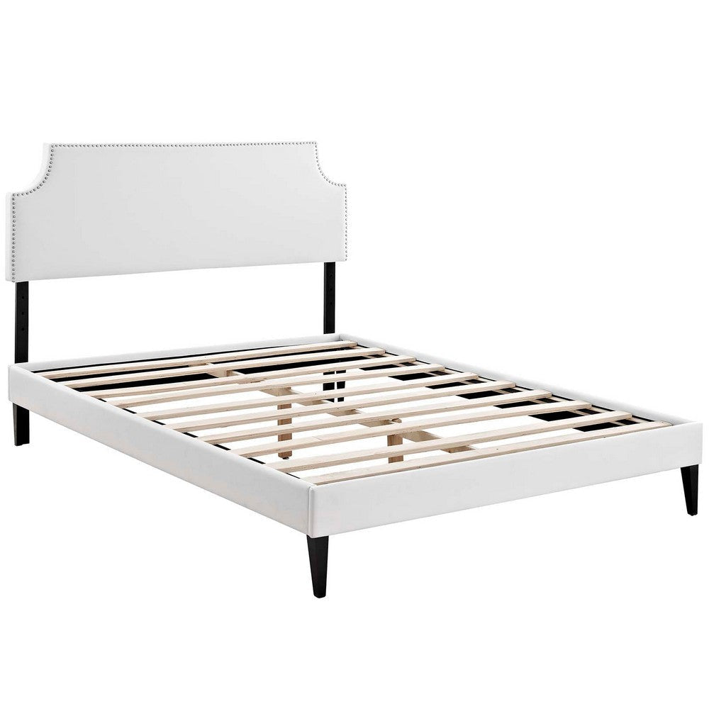 Modway Corene Faux Leather Upholstered Queen Platform Bed Frame With Tapered Legs in White MDY-MOD-5954-WHI