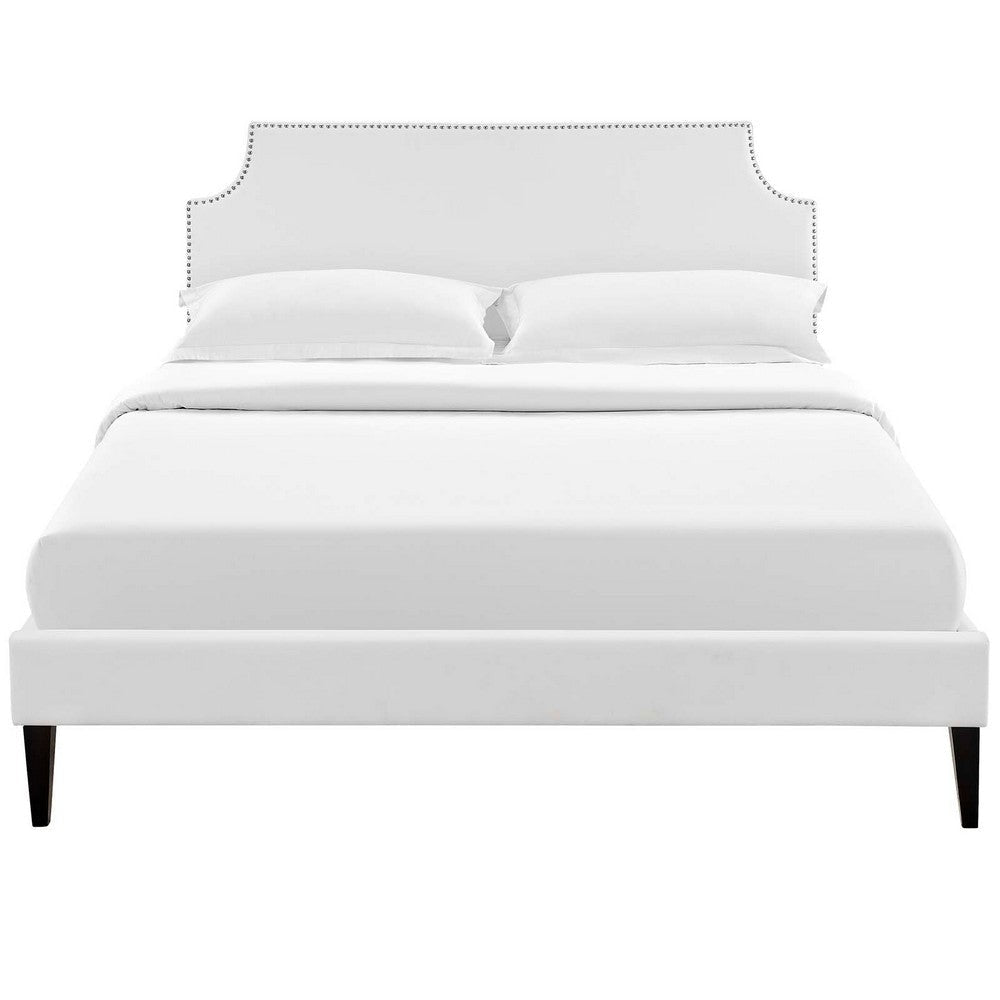 Modway Corene Faux Leather Upholstered Queen Platform Bed Frame With Tapered Legs in White MDY-MOD-5954-WHI