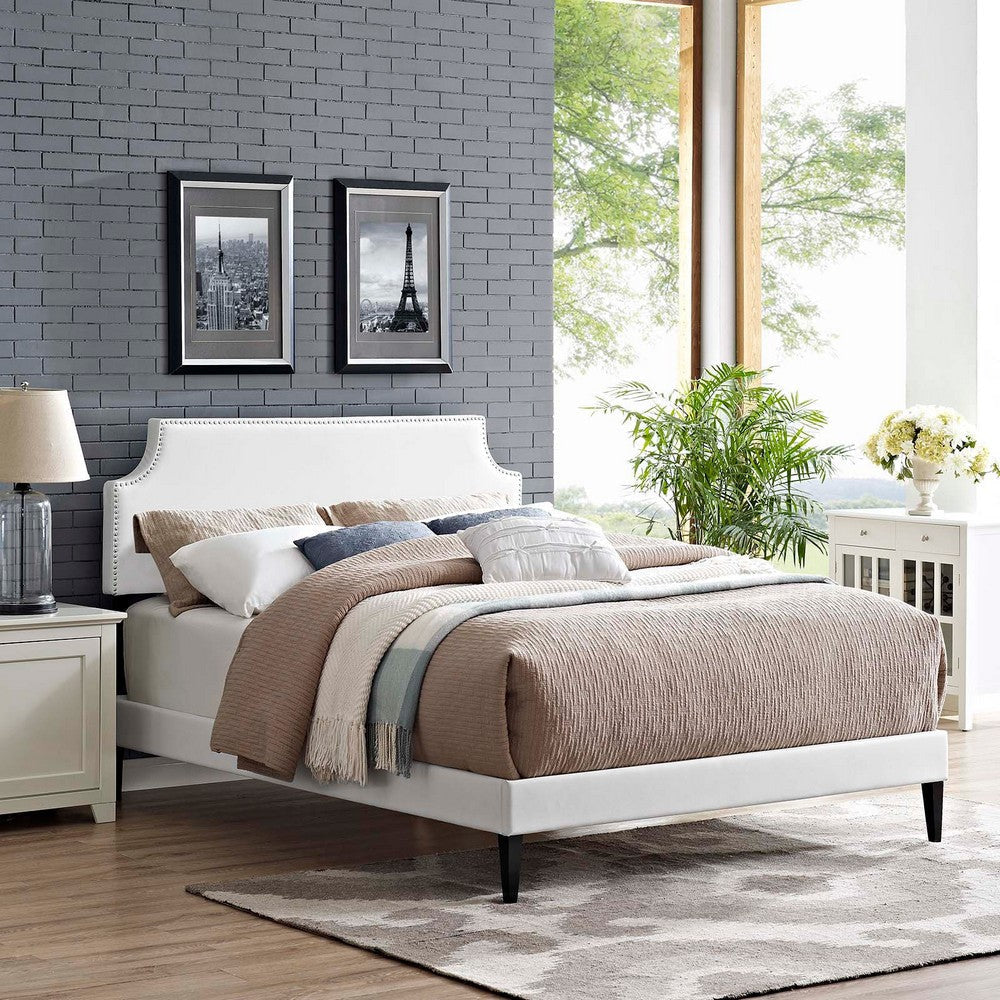 Modway Corene Faux Leather Upholstered Queen Platform Bed Frame With Tapered Legs in White MDY-MOD-5954-WHI