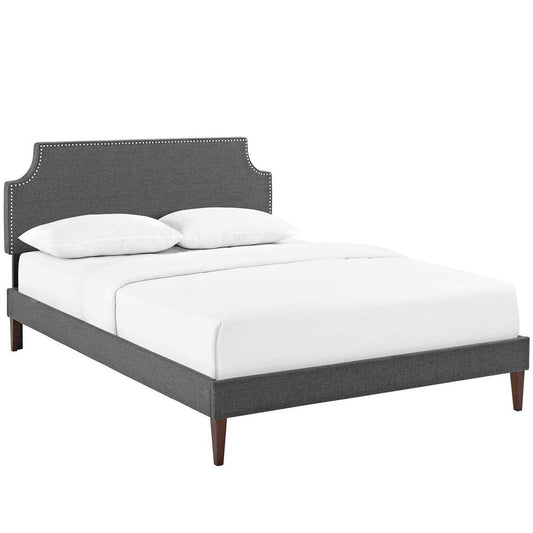 Modway Corene Fabric Upholstered King Platform Bed Frame With Tapered Legs in Gray