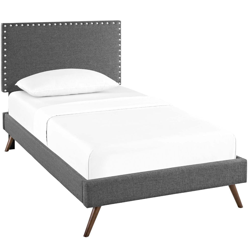 Modway Macie Fabric Upholstered Twin Platform Bed Frame With Splayed Legs in Gray