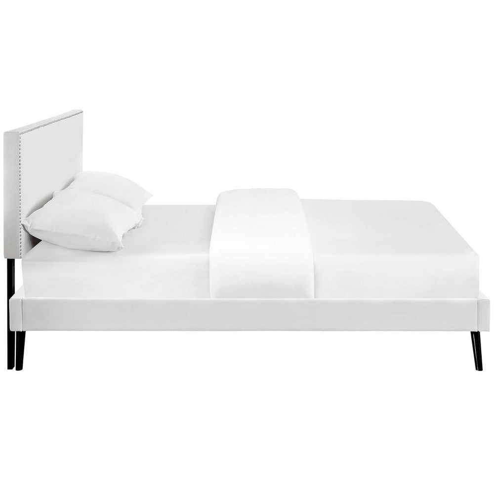 Modway Macie Faux Leather Upholstered King Platform Bed Frame With Splayed Legs in White MDY-MOD-5964-WHI