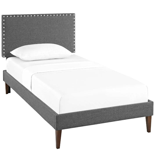 Modway Macie Fabric Upholstered Twin Platform Bed Frame With Tapered Legs in Gray