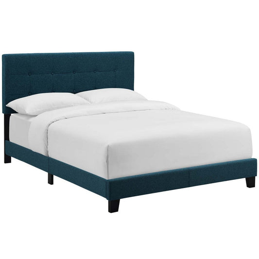 Modway Amira Tufted Fabric Upholstered Twin Bed Frame With Headboard In Azure