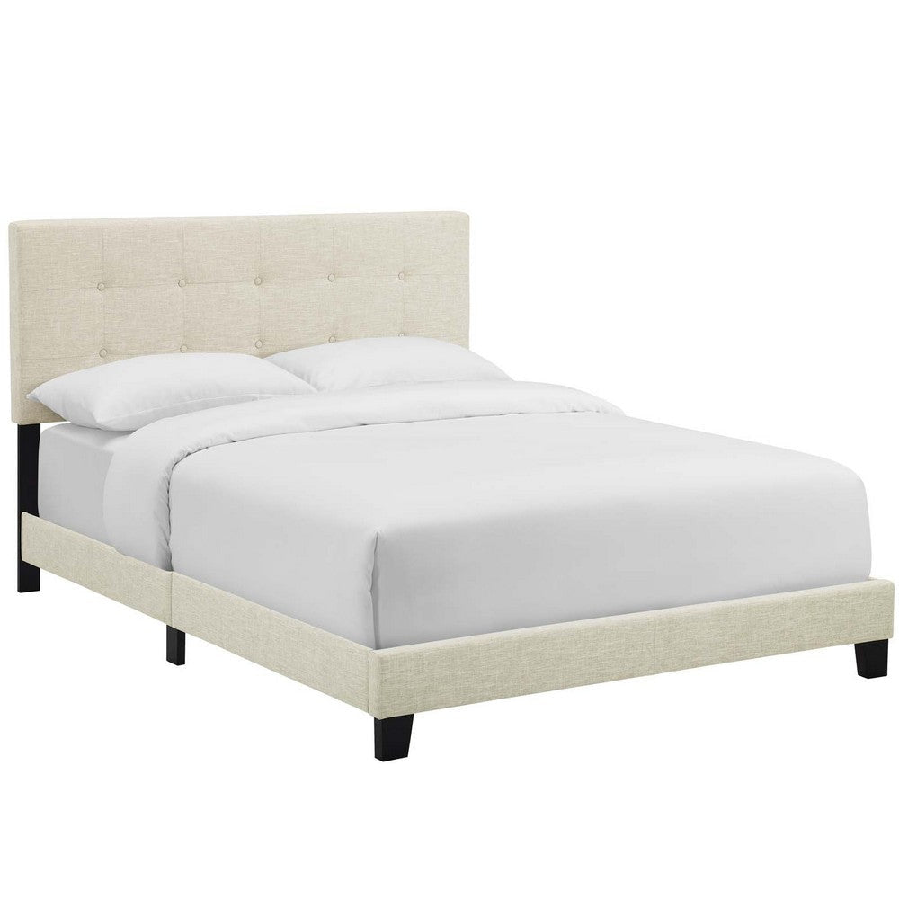 Modway Amira Tufted Fabric Upholstered Queen Bed Frame With Headboard In Beige