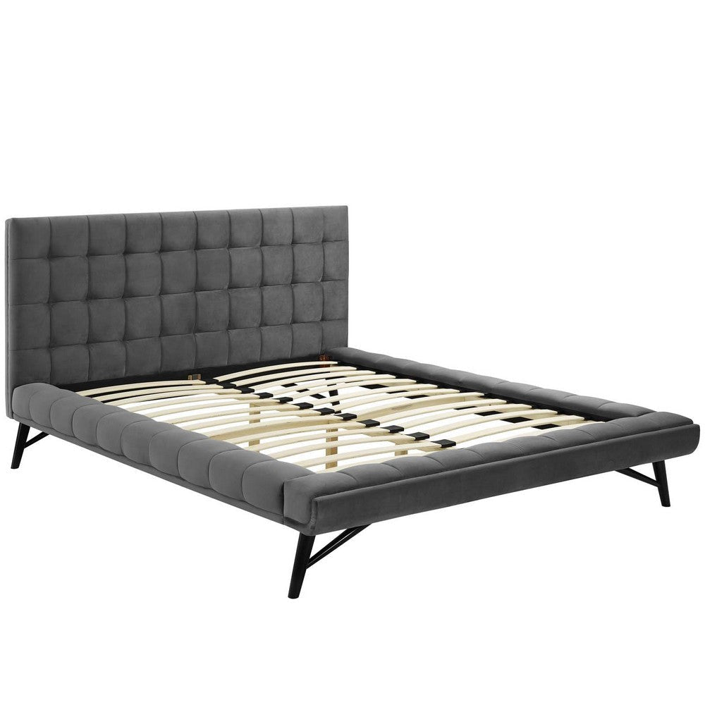 Modway Julia Mid-Century Biscuit Tufted Performance Velvet Queen Platform Bed in Gray MDY-MOD-6008-GRY