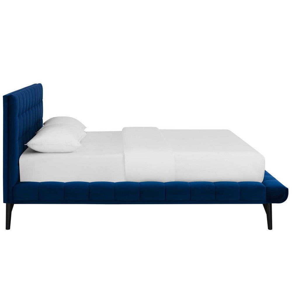 Modway Julia Mid-Century Biscuit Tufted Performance Velvet Queen Platform Bed in Navy MDY-MOD-6008-NAV