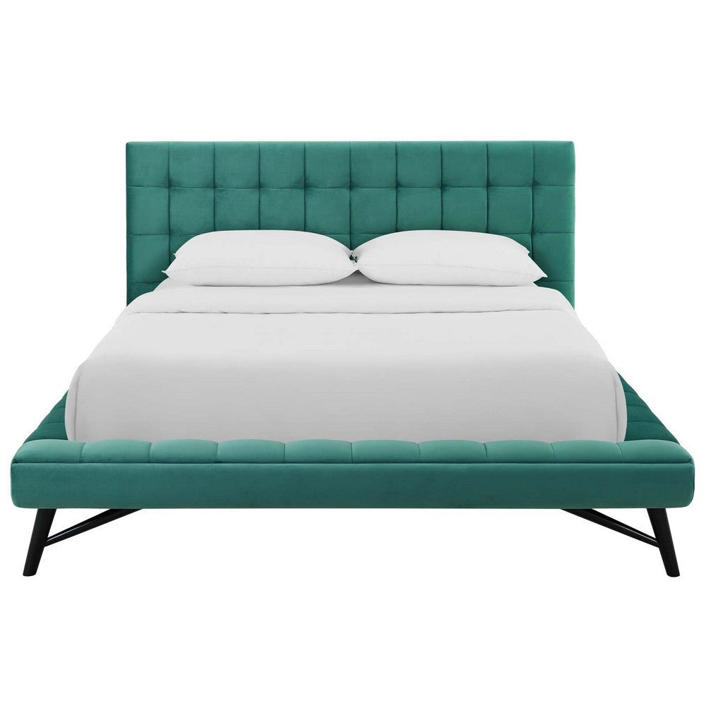 Modway Julia Mid-Century Biscuit Tufted Performance Velvet Queen Platform Bed in Teal MDY-MOD-6008-TEA