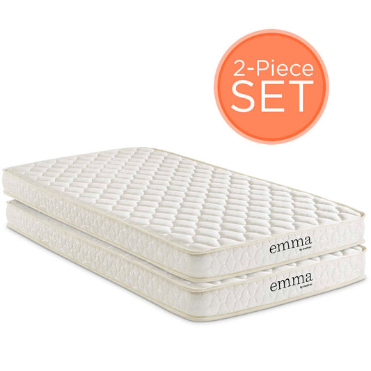 Modway Emma 6" Twin Mattress Foam Set of 2, White