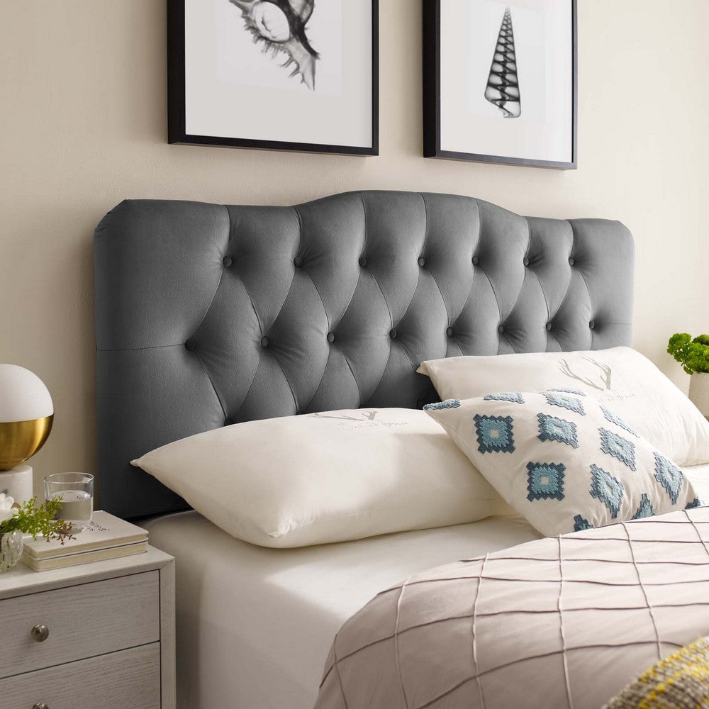 Modway Annabel Diamond Tufted Performance Velvet Queen Headboard in Gray